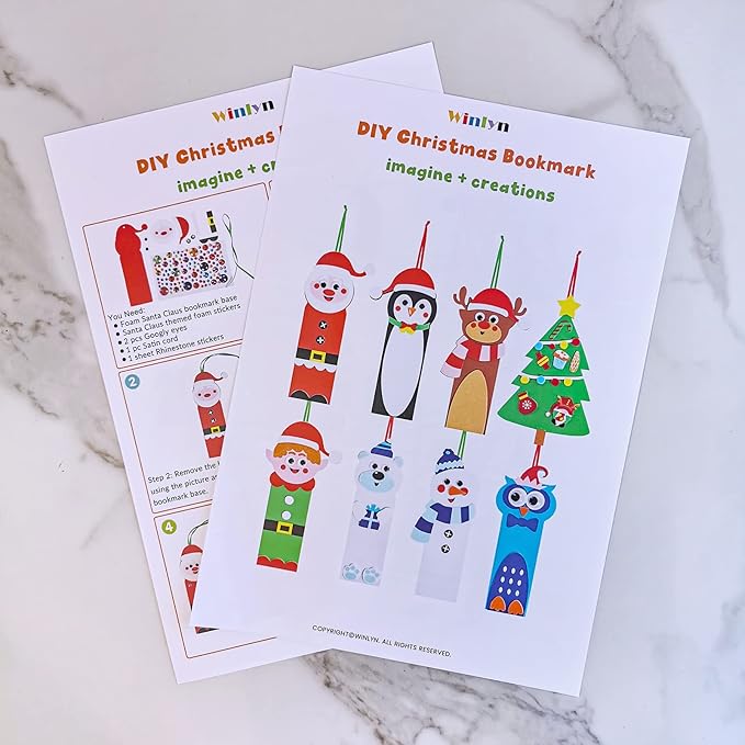 Winlyn 24 Sets Christmas Craft Kits Winter Crafts DIY Christmas Ornaments Art Sets Snowman Reindeer Pine Tree Owl Penguin Christmas Foam Stickers Arts and Crafts for Kids Holiday Classroom Activities