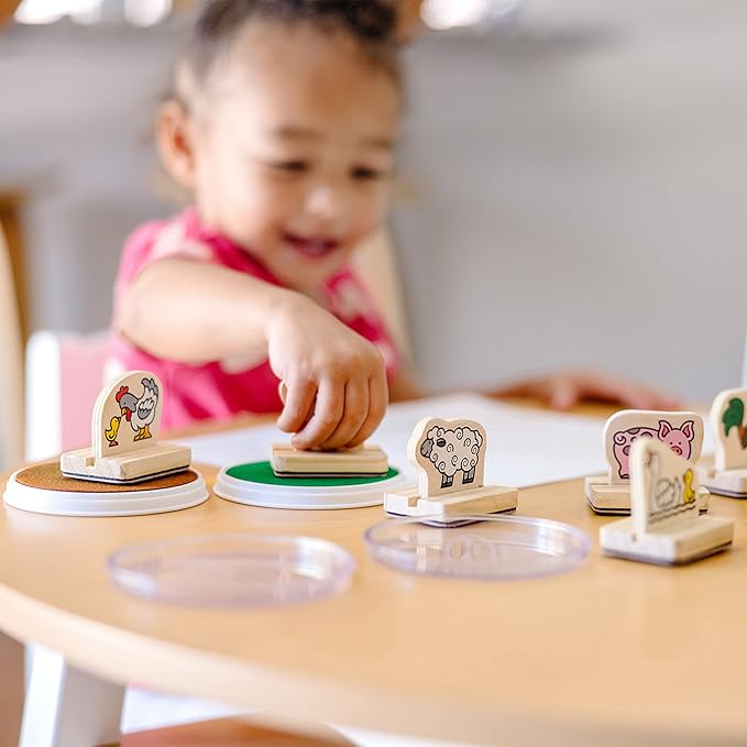 Melissa & Doug My First Wooden Stamp Set - Farm Animals - Art Projects, With Washable Ink, Farm Themed Wooden Stamps For Kids Ages 4+