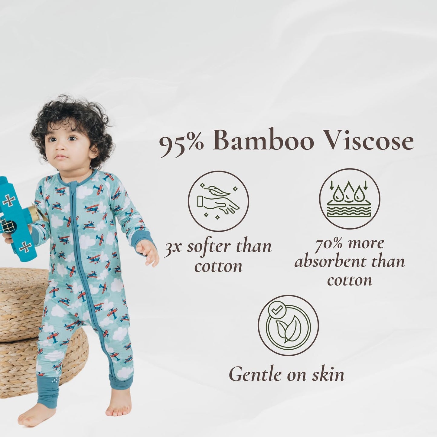 Baby Romper Long Sleeves for 3-24 Month Boys & Girls | 95% Bamboo Viscose Baby Rompers Two-Way Zipper Onesie
