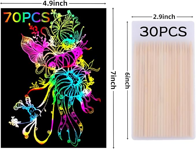 Minyaluck Rainbow Scratch Art Paper Sets 100 pcs Magic Scratch Off Paper Sheets for Age 3-12 Kids Girl Boy Gift for Children Birthday Party Valentine Favor Game Activities DIY Classroom Interaction