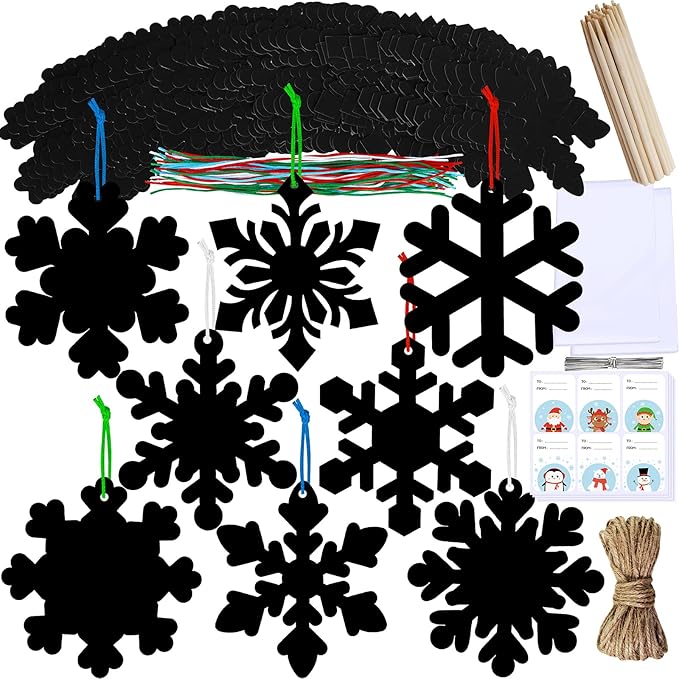 Winlyn 56 Sets 8 Styles Magic Color Scratch Snowflake Ornaments Christmas Scratch Art Decorations Christmas Craft Kits Winter Crafts for Kids Party Favors Holiday Seasonal Home Classroom Activities