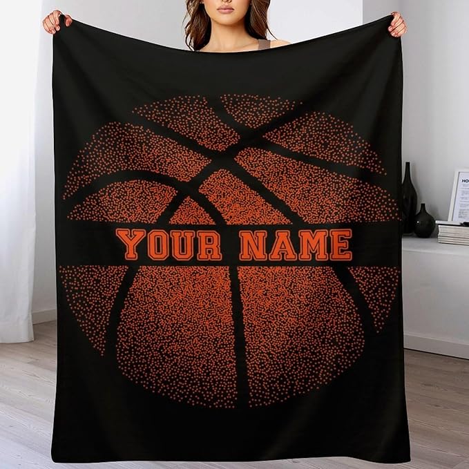 Custom Basketball Blanket - Soft Flannel Sports Basketball Blankets for Teens Adults Women Men Basketball Lovers - Warm Basketball Throw Blankets for All Season Lap, Chair, Sofa, Couch, Bed - 80"x60"