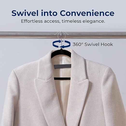 SereneLife Premium Non-Slip Velvet Hangers-Space Saving Heavy Duty Slim Suit Clothes Hanger Set with 360 Degree Swivel Metal Hook,Can Hold Up to 10 Lbs.for Coats, Jackets,Pants & Dress (50-Pack),Black