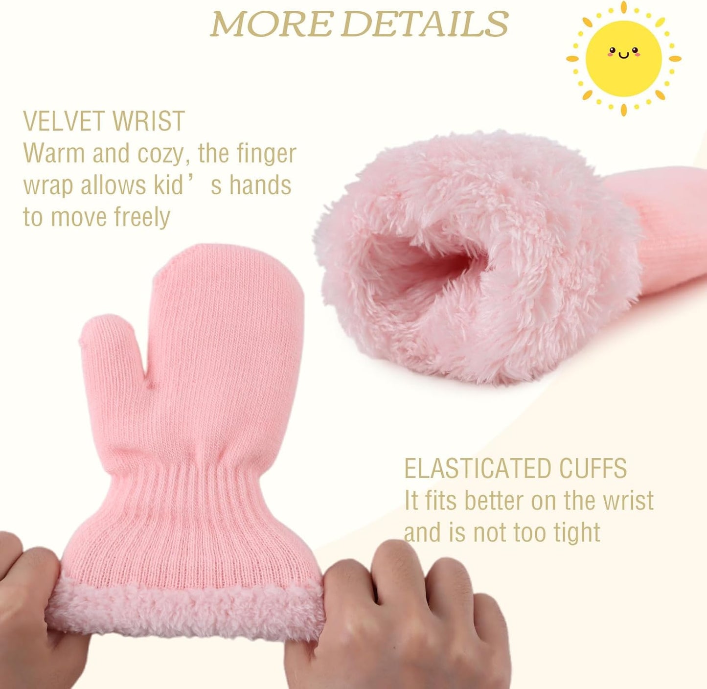 PESAAT Baby Girl Mittens Fleece Toddler Boy Mittens Warm Kids Winter Gloves Unisex Cold Weather Baby Gloves