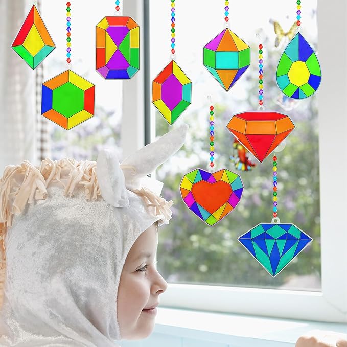 Winlyn 27 Sets Jewel Suncatchers Ornaments Decorations DIY Window Paint Art Stickers Craft Kits Jewel Sun Catchers for Kids Classroom Pirate-themed Birthday Party Activities Art Project