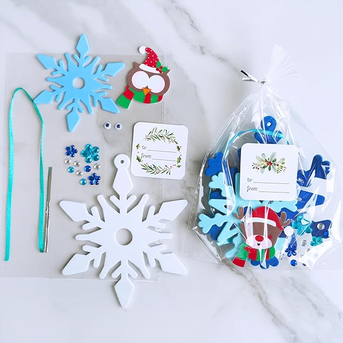 Winlyn 24 Sets Christmas Craft Kits Winter Crafts DIY Christmas Snowflake Ornaments Decorations Art Sets Foam Snowman Santa Owl Christmas Stickers for Kids Holiday Classroom Activities Party Favors
