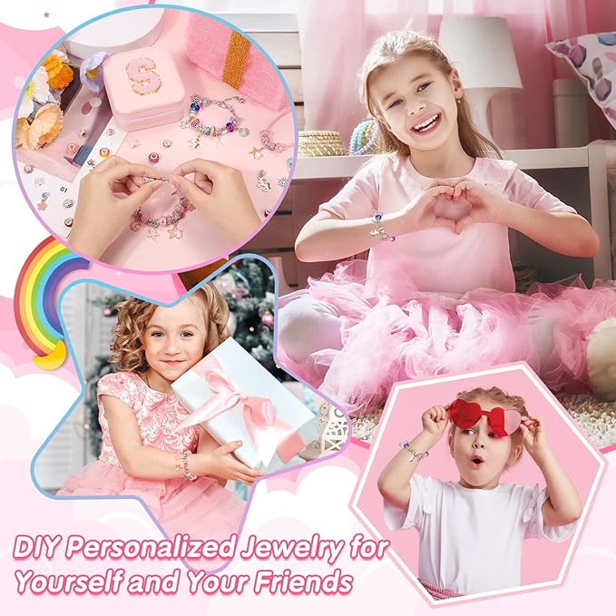 LifeisLuck Girls Charm Bracelet Making Kit with Jewelry Case for Kids Charm Pendant Bracelet Kit Jewelry Making DIY Art & Craft Kit for Kids Age 8-12 Birthday Gifts Valentine Christmas