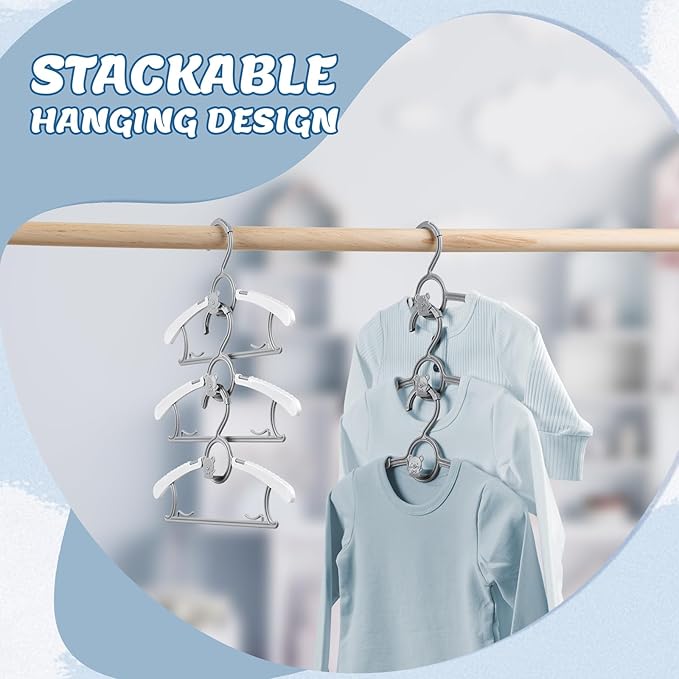 Kids Hangers 40 Pack Baby Hangers- Extendable & Adjustable Non-Slip Stackable Plastic Baby Clothes Hangers,11-14 Inch Kid Hangers for Baby Toddler Kids Children,Toddler Hangers for Cloest Grey