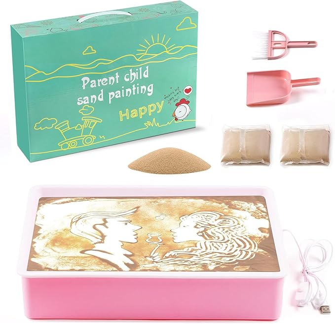 Odoorgames Sand Painting Light Box, Sensory Light Table for Kids - 3 Color Temperature & 10 Levels Adjustable Brightness, 16" (Pink)