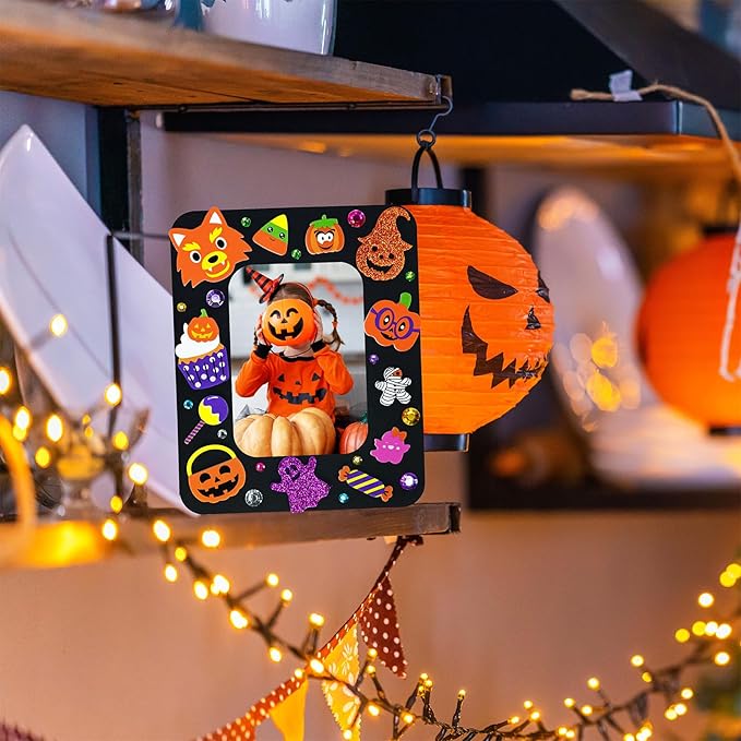 Winlyn 24 Sets Halloween Craft Kits DIY Halloween Picture Frame Decorations Art Sets Ghost Monster Jack-O'-Lantern Fall Leaf Festive Foam Stickers Arts and Crafts for Kids Party Classroom Activities
