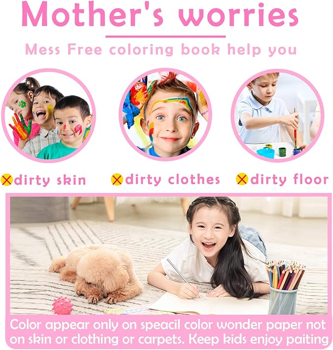 Unicorn Coloring Book Set with Coloring Pages & Colored Pencils, Art Supplies for Kids Ages 4-6-8, Arts Crafts Travel Coloring Kit for Girls 4 5 6 7 8 Year Old Birthday Gift