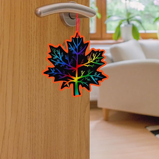 Winlyn 48 Sets 12 Styles Magic Color Scratch Black Fall Leaves Ornaments Decorations Autumn Scratch Art Leaves Fall Leaf Craft Kits for Kids Classroom Activities Halloween Thanksgiving Party Favors