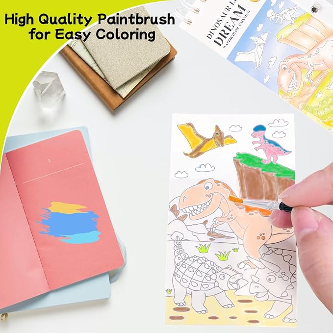 Riomhorry Water Coloring Books for Toddlers, Water Painting Easel Books with Brush for Kids Ages 2-4, 4-8, Watercolor Book to Toddler Painting Activities, Dinosaur Legend