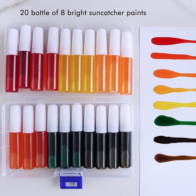 Winlyn 27 Sets Halloween Suncatchers Ornaments Decorations DIY Window Paint Art Suncatchers Halloween Craft Kits Bat Ghost Spider Monster Sun Catchers for Kids Classroom Party Activities Art Project