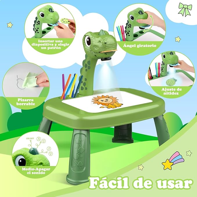wakeInsa Drawing Projector,Arts and Crafts for Kids,Include Drawing Board,Crayons,Coloring Book,Stickers etc,Boys Dinosaur Toy,Toddler Learning Toys,Dinosaur Gifts for Boys,Toys for 3+ Years Old