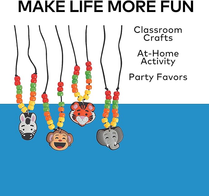 Zoo Animal Bead Necklace Craft Kits - Makes 12 - DIY Crafts for Kids and Fun Home Activities