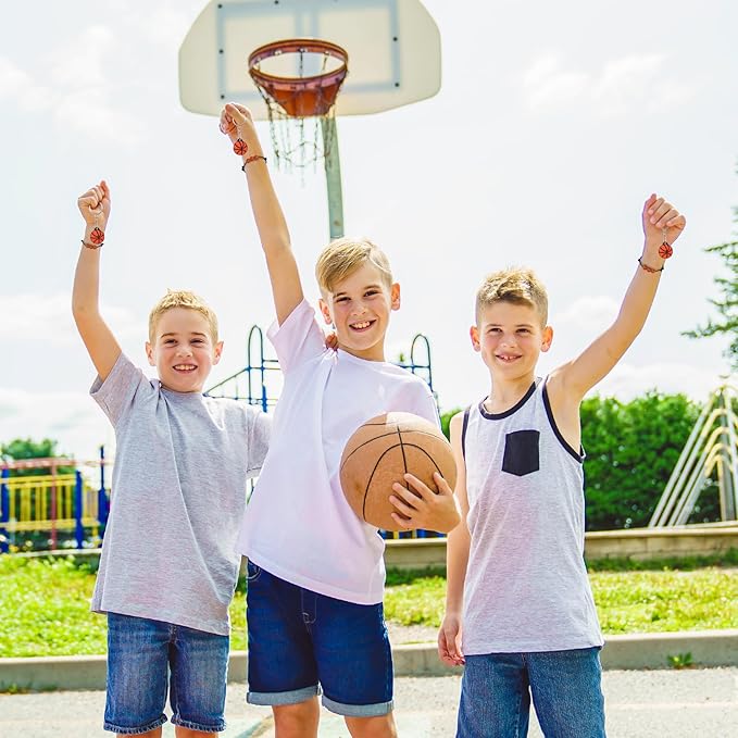 Nosiny 108 Pcs Baseball Party Favors Bulk 36 Pcs Baseball Keychain Gifts 36 Pcs Baseball Stress Balls 36 Pcs Baseball Charm Bracelets for Team Birthday Party Supplies(Basketball)