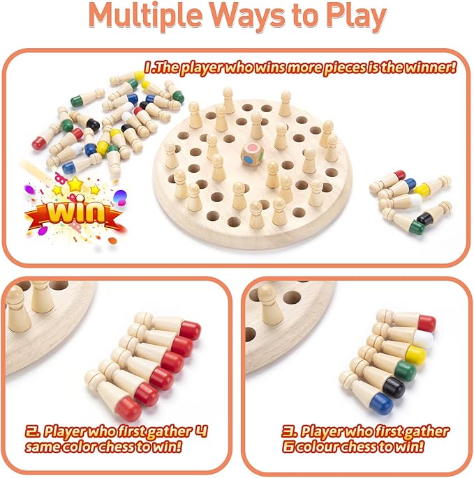 Wooden Memory Chess Matching Game: Large Family Board Games for Kids and Adults, Montessori Preschool Learning Educational Toy for Toddler 3 4 5 6 7 8+ Year Old, Birthday Gift for Boy Girl