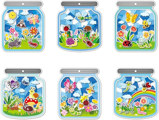 Tinlade 24 Pcs Spring Insect Suncatcher Craft Kit Spring Summer Bugs Suncatcher Craft DIY Tissue Paper Suncatcher Decoration Make A Bug Jar Ornament for DIY Summer Party Games Classroom Activities