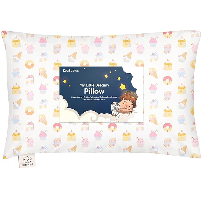 Toddler Pillow with Pillowcase - 13x18 My Little Dreamy Pillow, Organic Cotton Toddler Pillows for Sleeping, Kids Pillow, Travel Pillows, Mini Pillow, Nursery Pillow, Toddler Bed Pillow (Sweetopia)