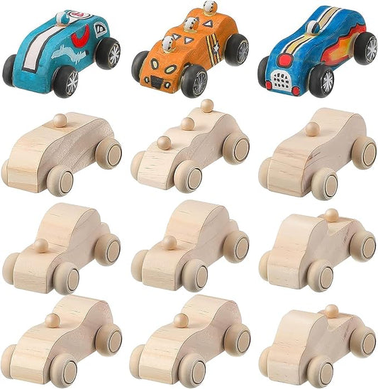 clothmile 12 Pieces DIY Wood Car Toys Unfinished Wooden Cars Toys Wooden Painting Blocks Crafts Kits for Christmas School Students Home Activities Craft Projects Easy Woodworking and Family Time Set