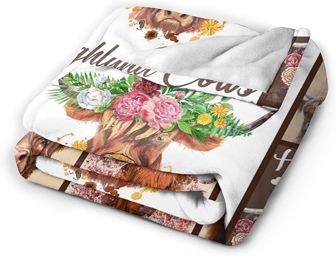 Just A Girl Who Loves Highland Cows Throw Blanket Cute Highland Cattle Fleece Plush Soft Cozy Cartoon Farm Cow Animal Gifts Blanket for Kids Girls Adults Couch Bed Chair Office Dorm Decor 40''X50''