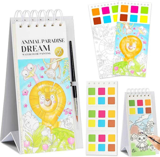 Riomhorry Water Coloring Books for Toddlers, Water Painting Easel Books with Brush for Kids Ages 2-4, 4-8, Watercolor Book to Toddler Painting Activities, Animal Paradise