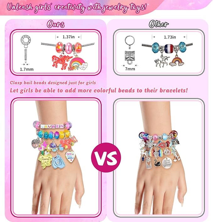 Girls Charm Bracelet Making Kit - Unicorn Jewelry Supplies Make Set DIY Art Craft Set Charm Bracelets Kits Creative Birthday Gifts for Kids Age 6 7 8 9 10 11 12 Year Old Girl Little Children Girl Toys