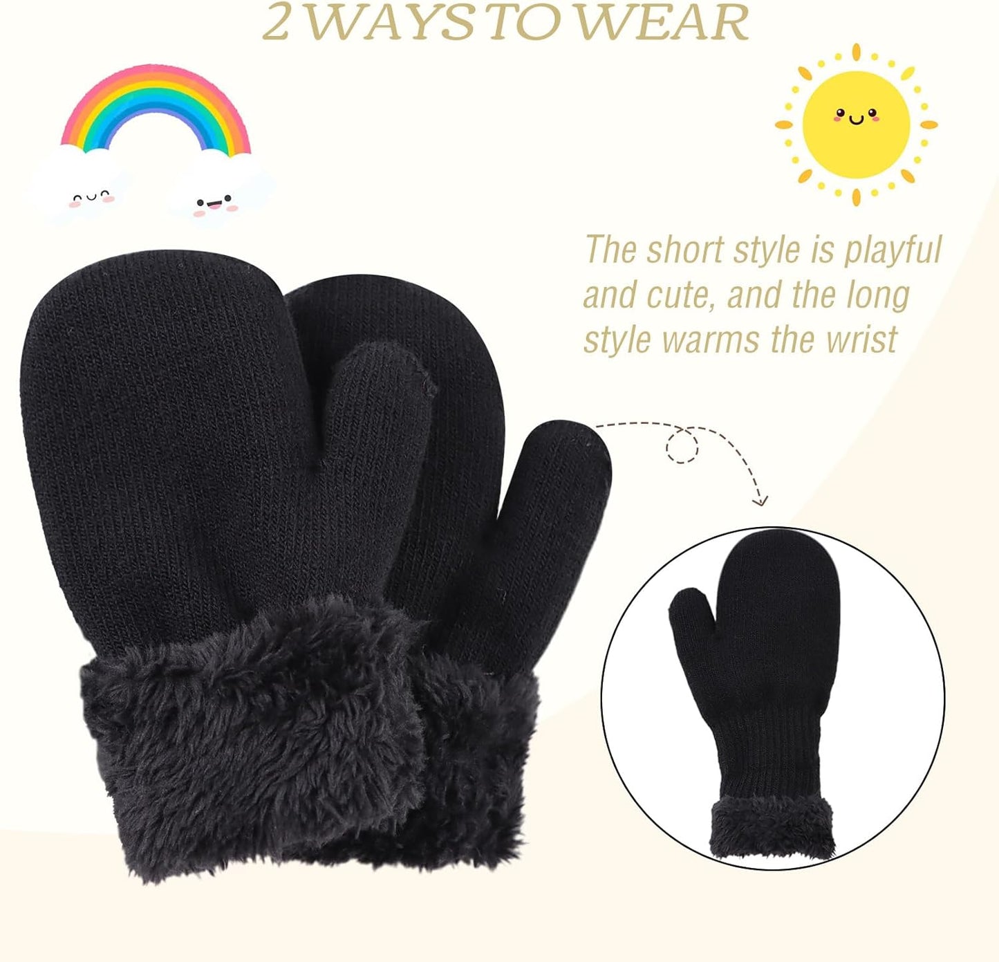 PESAAT Baby Girl Mittens Fleece Toddler Boy Mittens Warm Kids Winter Gloves Unisex Cold Weather Baby Gloves