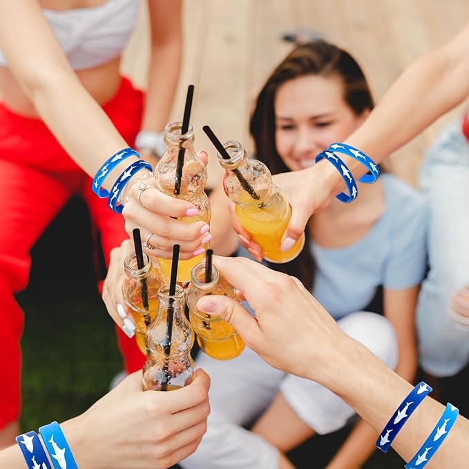 meekoo 48 Pcs Shark Party Favors Rubber Wristbands Bracelet, Under The Sea, Shark Birthday Party Favors Supplies Gift Decorations (Vivid)