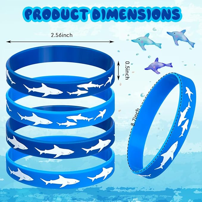 meekoo 48 Pcs Shark Party Favors Rubber Wristbands Bracelet, Under The Sea, Shark Birthday Party Favors Supplies Gift Decorations (Vivid)