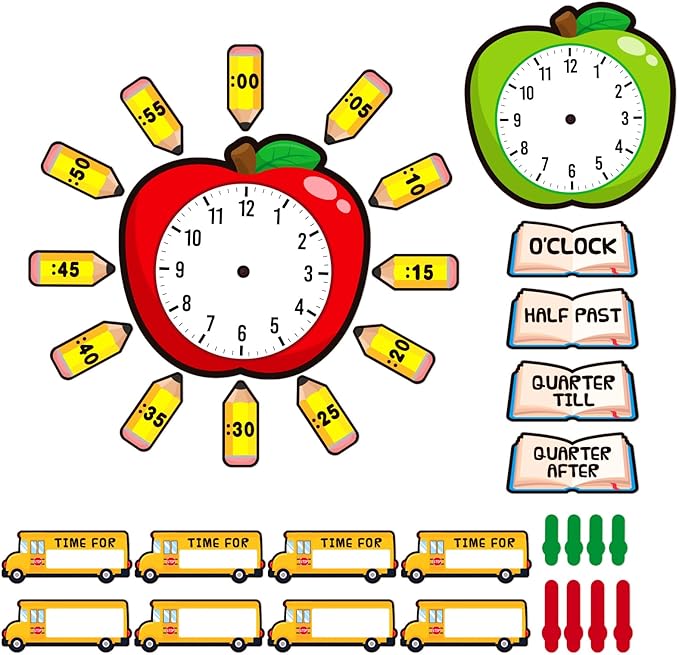 WhatSign Telling Time Bulletin Board Set Telling Time Teaching Clock for Kids 34Pcs Learning to Tell Time Clock Telling Time Clock for Classroom Must Have Bulletin Board Decorations