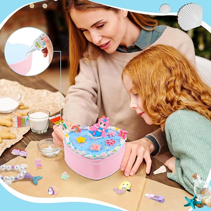 Children's Jewelry Box DIY with Cream Glue Decorate Your Princess' Jewelry Organiser- Gifts Idea for Girls for Valentines, Birthday, Arts and Crafts for Kids