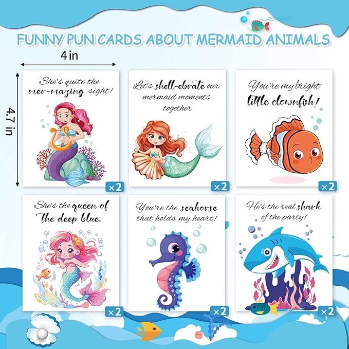 SOSAZOZA 12 Pack Mermaid Party Favors, Wooden Ornaments for Crafts, Chrismas Gifts Set, Mermaid Party Supplies, Mermaid Birthday Party Favors, Includes Mermaid Bracelet, Colored Pen, Card, Rope