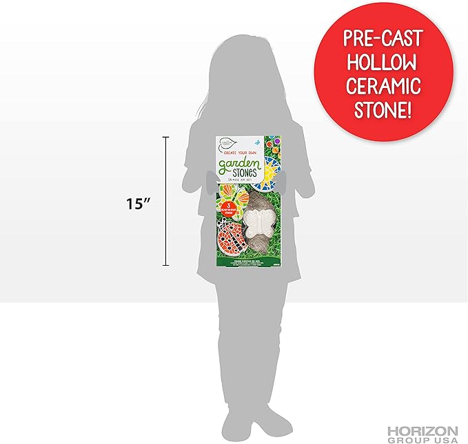 Creative Roots Mosaic Butterfly, Ladybug, & Sun Stepping Stone, Includes 3-Pack 4.5-Inch Ceramic Stepping Stone & 6 Vibrant Paints, Paint Your Own DIY Stepping Stone for Kids Ages 8+