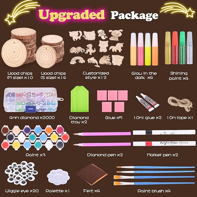 Wooden Painting Craft Supplies Kit for Kids, Arts and Crafts for Boys and Girls Ages 6-12, Creative Art Toys Birthday Christmas Gifts for 5 6 7 8 Year Old Girls Boys