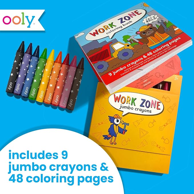 Ooly Travel Art Kit with 9 Jumbo Crayons & 48 Themed Coloring Pages & Case for Easy Traveling Art Creation, Perfect Airplane Travel Set to Entertain Kids - Work Zone
