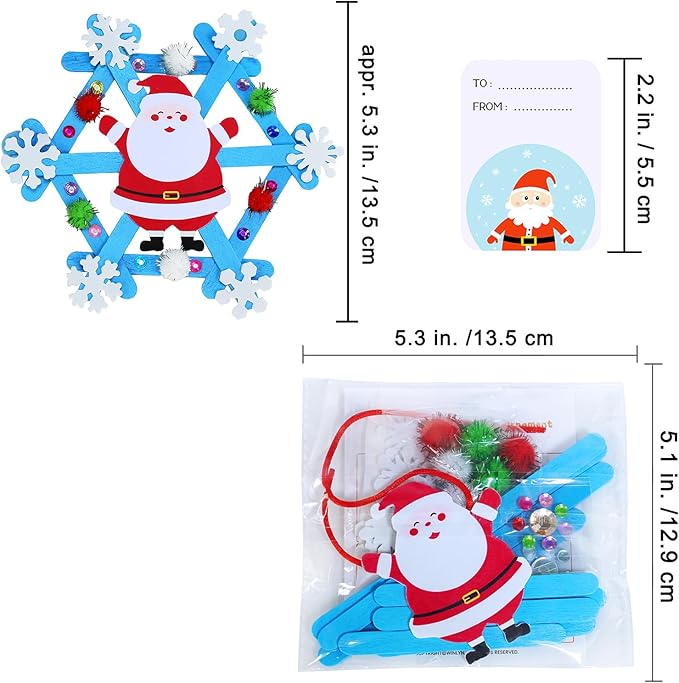 Winlyn 24 Sets Christmas Craft Kits Winter Crafts Popsicle Stick Snowflake Ornaments Decorations Art Sets Craft Stick Snowflake Christmas Stickers for Kids Holiday Classroom Activities Party Favors