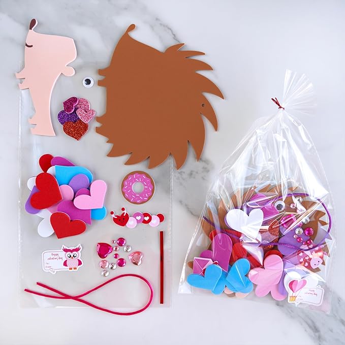 Winlyn 24 Sets Heart Hedgehog Ornaments Decorations Valentine Crafts Kits Heart Hedgehog Art Sets Heart Foam Valentine Stickers for Kids Valentine's Day Party Classroom Activities Gift Exchange