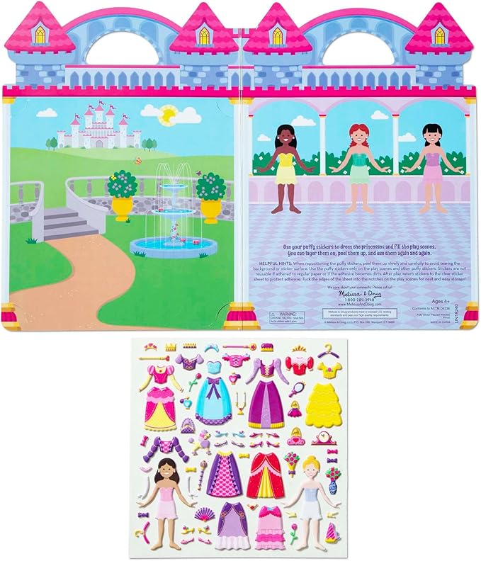 Melissa & Doug Puffy Sticker Set: Princess - 67 Reusable Stickers
