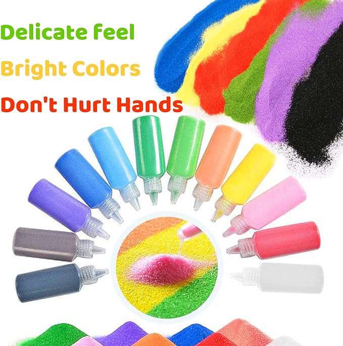 Guuozzli 24 PCS Art Sand,1.24 oz Colored Sand Bottles,Sand Arts and Crafts Kit,Scenic Sand for Kids,DIY Sand Painting,Wedding Decoration