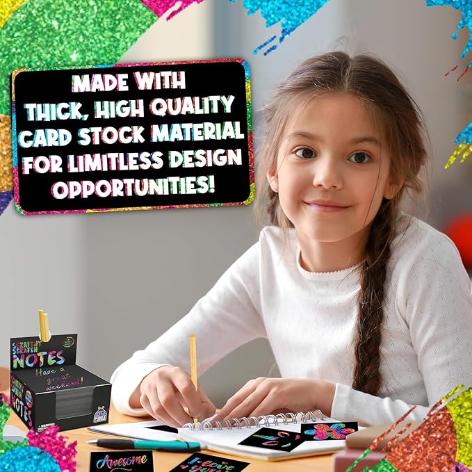 PURPLE LADYBUG Rainbow Holographic Scratch Art Mini Notes - Easter Basket Stuffers for Girls, Teen Girl Gifts, Cool Trendy Stuff, Arts and Crafts for Kids Ages 4-12