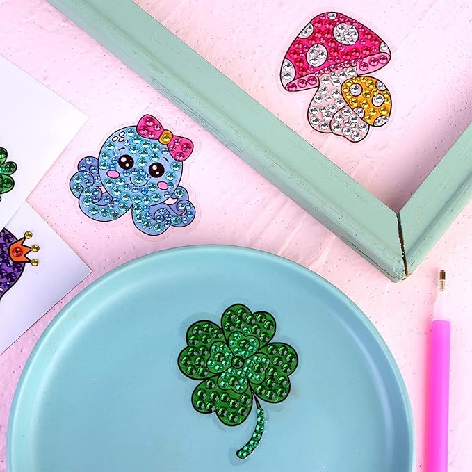MEIEST 5D DIY Diamond Painting Stickers Kits for Kids, Mermaid Gem Mosaic Stickers Paint by Numbers Set for Children, Boys and Girls,Creative Handmade Art and Craft Gift