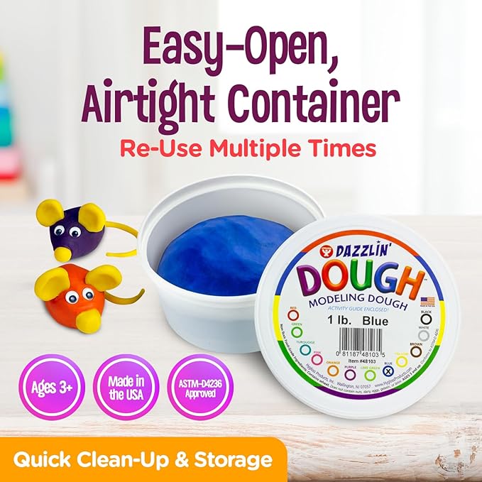 Hygloss Play Modeling Dough - 6lb. Dough Unscented - Safe & Non-Toxic for Kids Arts & Crafts - Party Favors - Classroom Supplies, 6 Assorted Colors