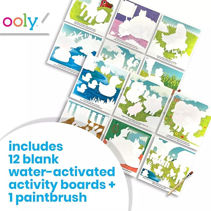 Ooly Water Amaze - Includes 12 Reveal Boards & Brush, Reusable Reveal Pads for Kids, Coloring Books for Toddlers, Paint with Water Books Ages 2+, On The Farm