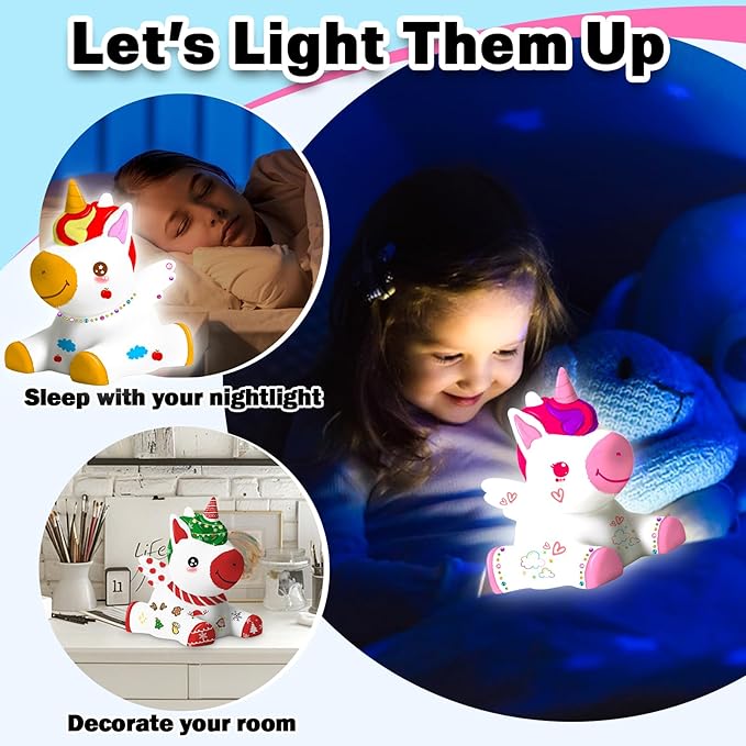 FUNZBO Paint Your Own Unicorn Lamp - Arts and Crafts for Kids Ages 8-12, Art & Craft Supplies Painting Kits for Kid 4-8, Unicorn Toys Gift for Toddler Teen Girl Age 3 5 6 7 9 10 11 12 Christmas Craft