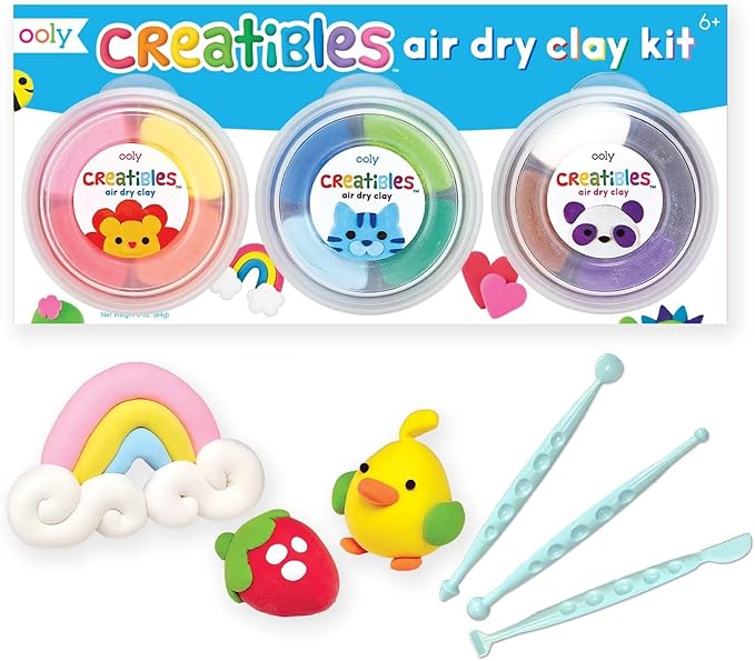 Ooly Creatibles, 12 Colors Air Dry Clay Kit for Kids Craft, Modeling Clay with 3 Shaping Tools, Craft Supplies & Materials, Airdry DIY Art Set for Kids Ages 6 and Up