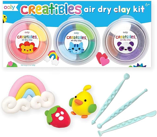 Ooly Creatibles, 12 Colors Air Dry Clay Kit for Kids Craft, Modeling Clay with 3 Shaping Tools, Craft Supplies & Materials, Airdry DIY Art Set for Kids Ages 6 and Up