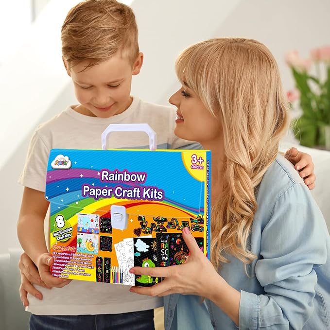 ZMLM Easter Art Craft Gift for Kids Age 3-12: Rainbow Scratch Magic Paper Combo DIY Coloring Drawing Art Set - Party Craft Kit Supply Toddler Preschool Activity Toy Kid Valentine's Day Birthday Gift