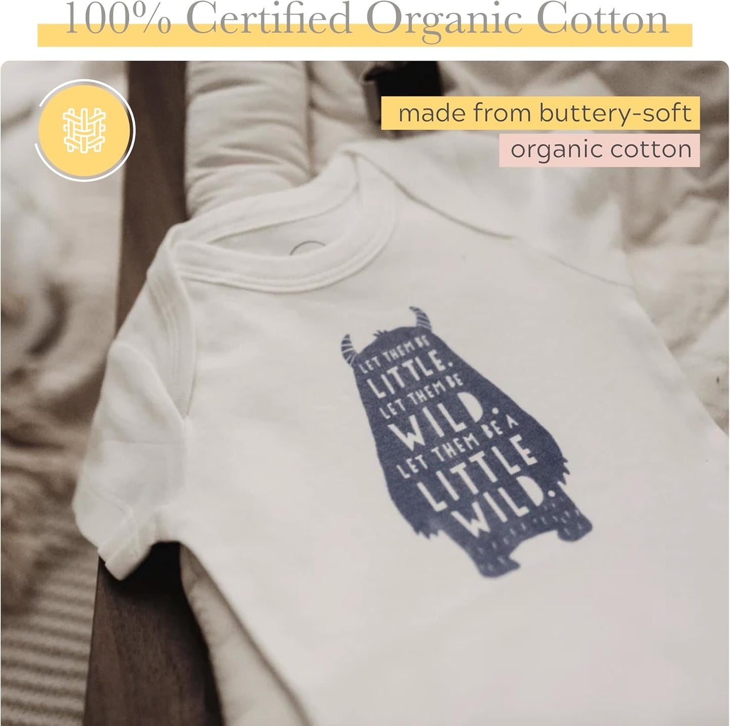 Finn + Emma Organic Cotton Graphic Baby Onesie - Gender Neutral Bodysuits for Babies 0-12 Months in Multiple Sizes and Styles